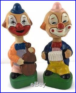 Nodders Bobble Heads Ceramic Clowns (2) Playing Instruments Piggy Banks Vintage