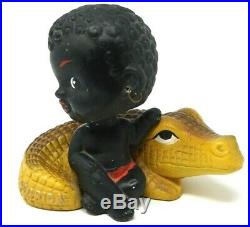Original Kenmar Chalkware Black Americana Vintage Bobble Head Girl Alligator