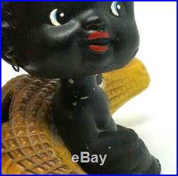 Original Kenmar Chalkware Black Americana Vintage Bobble Head Girl Alligator