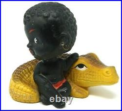 Original Kenmar Chalkware Vintage Bobble Head Girl Alligator