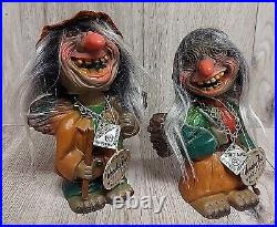 Pair 1960's Heico Woodcutter Trolls Bobblehead Nodder Voodoo Joe W. Germany Tags