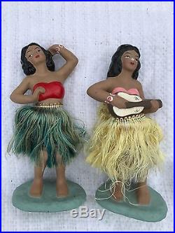 Pair Vintage Hawaiian Hula Girl Dash board Nodder Bobble Head Hawaii