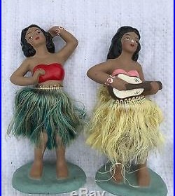 Pair Vintage Hawaiian Hula Girl Dash board Nodder Bobble Head Hawaii