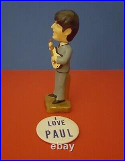 Paul Mccartney Vtg Car Mascots Bobblehead & Orig I Love Paul 3 Button Beatles