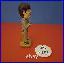 Paul Mccartney Vtg Car Mascots Bobblehead & Orig I Love Paul 3 Button Beatles