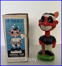 RARE Vintage Cleveland Indians Chief Wahoo Green Base Bobblehead Nodder With Box