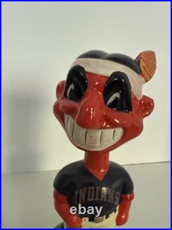 RARE Vintage Cleveland Indians Chief Wahoo Green Base Bobblehead Nodder With Box