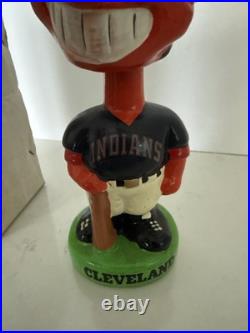 RARE Vintage Cleveland Indians Chief Wahoo Green Base Bobblehead Nodder With Box