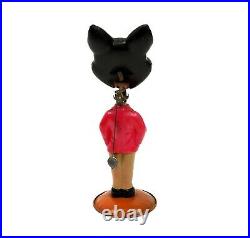 RARE Vintage Japan Black Cat in Red Jacket Halloween Cellulose Bobble Head Toy