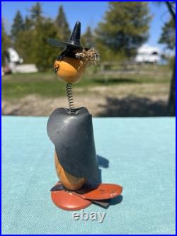 RARE Vintage Wood HALLOWEEN Witch BOBBLEHEAD Nodder Clicker RARE Vintage Wood HALLOWEEN Witch BOBBLEHEAD Nodder Clicker
