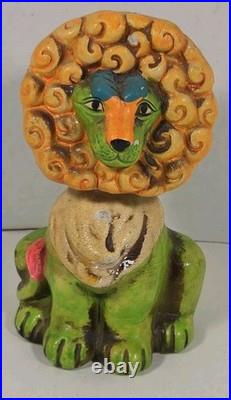 RARE Vtg 1960s Bobble Nodder Lion Coin Bank Paper Mache ChalkWare Psychedelic RARE Vtg 1960s Bobble Nodder Lion Coin Bank Paper Mache ChalkWare Psychedelic