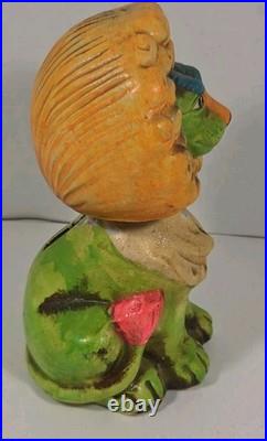 RARE Vtg 1960s Bobble Nodder Lion Coin Bank Paper Mache ChalkWare Psychedelic