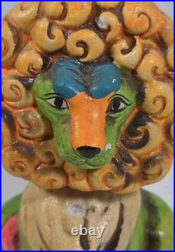 RARE Vtg 1960s Bobble Nodder Lion Coin Bank Paper Mache ChalkWare Psychedelic
