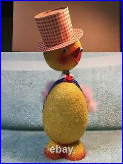 RARE Vtg Flocked Easter Chick Bobble Head Nodder Candy Container 12 W. Germany