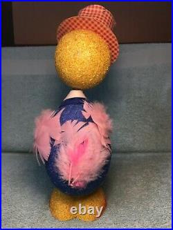 RARE Vtg Flocked Easter Chick Bobble Head Nodder Candy Container 12 W. Germany