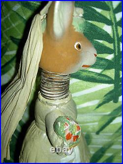 RARE antique sgnd. Germany c1915 Bobble Head BUNNY Bride Rabbit candy container