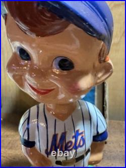 Rare Vintage 1960s Green Base NY Mets Bobblehead Bobble Head Nodder & Box. Mint