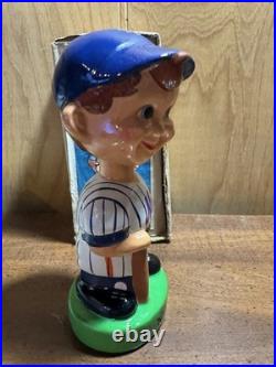 Rare Vintage 1960s Green Base NY Mets Bobblehead Bobble Head Nodder & Box. Mint