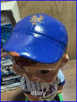 Rare Vintage 1960s Green Base NY Mets Bobblehead Bobble Head Nodder & Box. Mint