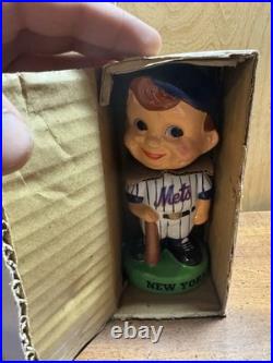 Rare Vintage 1960s Green Base NY Mets Bobblehead Bobble Head Nodder & Box. Mint