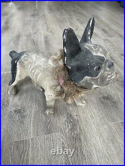 Rare Vintage Antique French Paper Mache Bulldog Bobble Head Nodder Growler Toy