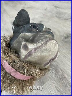 Rare Vintage Antique French Paper Mache Bulldog Bobble Head Nodder Growler Toy