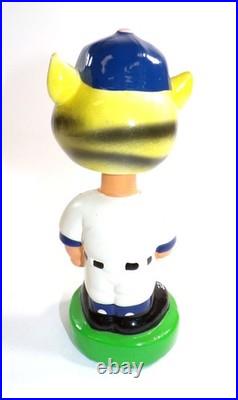 Rare Vintage Bobblehead Nodder Tiger Face Blue Hat Green Base withBat