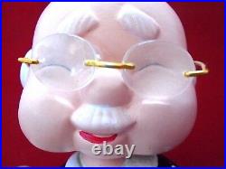 Rare Vintage Japanese Ceramic Bobble Head Bank Old Man with Real Eye Glasses