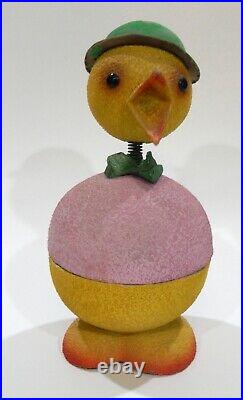 Rare West Germany Papier Mache BOBBLE HEAD CHICK Easter Candy Container 1950s