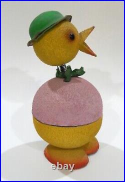 Rare West Germany Papier Mache BOBBLE HEAD CHICK Easter Candy Container 1950s