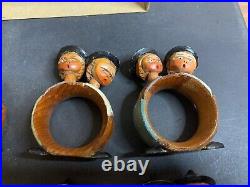Set 8 Vintage ANRI Italy Hand-Carved Double Bobblehead Napkin Rings, Superb
