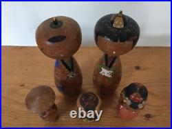 Set of 5 Vintage Japanese Sosaku Kokeshi Wooden Head Nodder Bobble Head Family