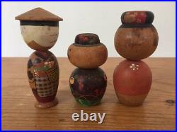 Set of 5 Vintage Japanese Sosaku Kokeshi Wooden Head Nodder Bobble Head Family