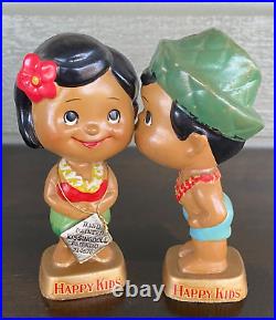 Set of Vintage HAPPY KIDS Hawaiian Boy Girl Kissing Dolls Bobbleheads Japan Tag