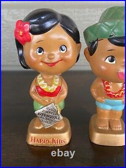 Set of Vintage HAPPY KIDS Hawaiian Boy Girl Kissing Dolls Bobbleheads Japan Tag