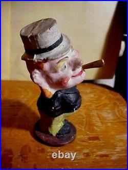 VERY RARE Cartoon Man with Cigar PAPER MACHE BOBBLEHEAD NODDER Signed GERMANY