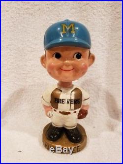 VINTAGE 1970's Milwaukee Brewers Gold Round Base Bobblehead Doll, VERY NICE
