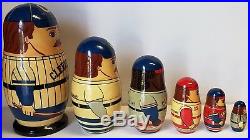 VINTAGE CLEVELAND INDIANS RUSSIAN NESTING WOOD DOLL SET Throwback Uniforms MINT
