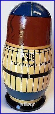 VINTAGE CLEVELAND INDIANS RUSSIAN NESTING WOOD DOLL SET Throwback Uniforms MINT