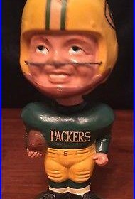 VINTAGE GREEN BAY PACKERS REAL FACE With EAR PIECES GOLD BASE RARE Bobble Head