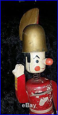 VINTAGE Wooden Toy Soldier Nodder Bobblehead Coin Bank Figure Doll From Japan