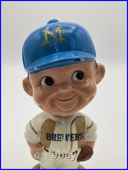 VINTGE 1970s MLB Milwaukee Brewers Baseball Bobblehead Nodder Gold Base Blue Hat
