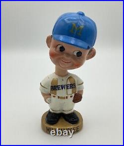VINTG 1970s MLB Milwaukee Brewers Baseball Bobblehead Nodder Gold Base Blue Hat