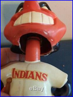 VTG 1960s Cleveland Indians mascot bobbing head nodder doll green base