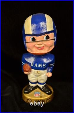 VTG 1960s Los Angeles LA Rams Bobble Head Nodder Gold Circle Base Black Shoes