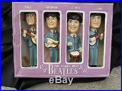 VTG 1964 BEATLES BOBBLE HEADS NODDERS CAR MASCOTS SET OF 4 with ORG. BOX 8 TALL