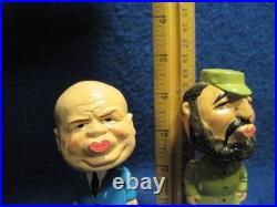 Vintage 1960/70s Kissin Kuzzins Castro/Khrushchev magnet kissing bobble heads A+