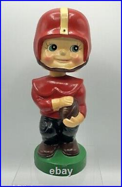 Vintage 1960's Bobble Head Nodder Football Player Novelty Bank Red & Black /b