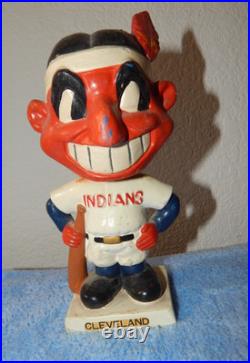 Vintage 1960's CLEVELAND INDIANS Chief Wahoo 7 Bobblehead Nodder Square Base