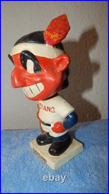Vintage 1960's CLEVELAND INDIANS Chief Wahoo 7 Bobblehead Nodder Square Base